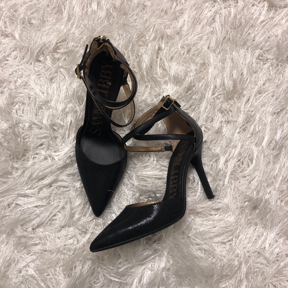 Sam&Libby black faux snake skin pointed toe heels